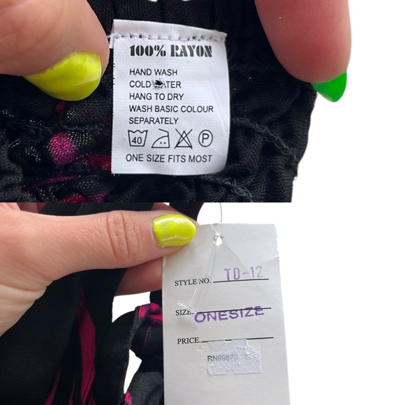 Tropical Women’s OS Pink, Purple Black Hibiscus Floral Halter Handkerchief Dress - Picture 3 of 16